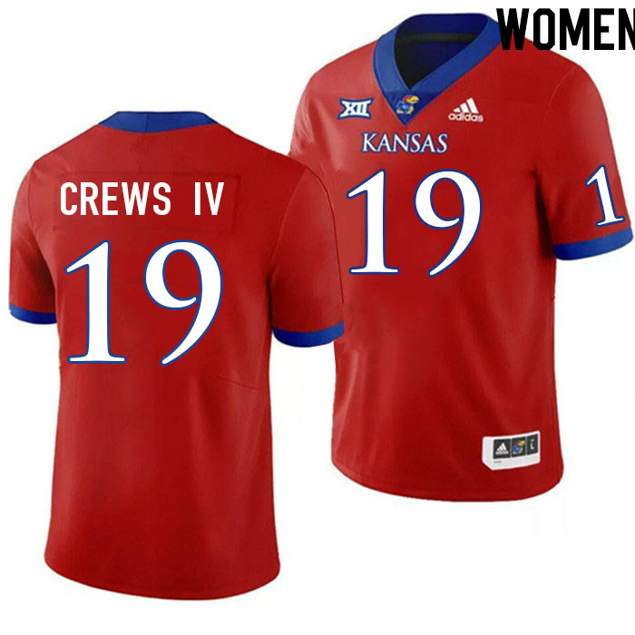 Women #19 TJ Crews IV Kansas Jayhawks College Football Jerseys Stitched Sale-Red